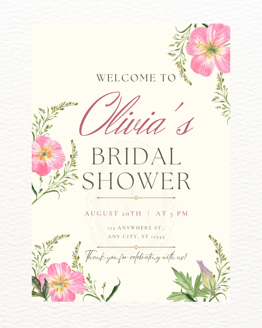 Pink Wildflower Bridal Shower Welcome Sign | Editable Canva Template | Digital Download