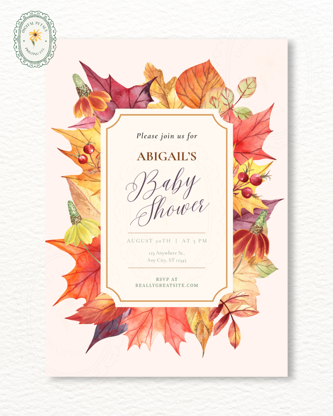 Autumn Harvest Wildflower Boho Baby Shower Invitation | Digital Download | Canva Editable