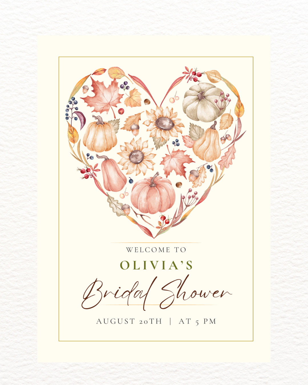 Autumn Heart Bridal Shower Welcome Sign | Editable Canva Template | Digital Download