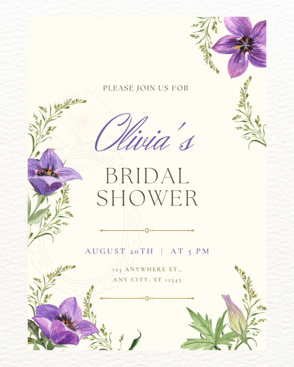 Violet & Periwinkle Wildflower Bridal Shower Invitation | Minimalist Printable Invite | Digital Download