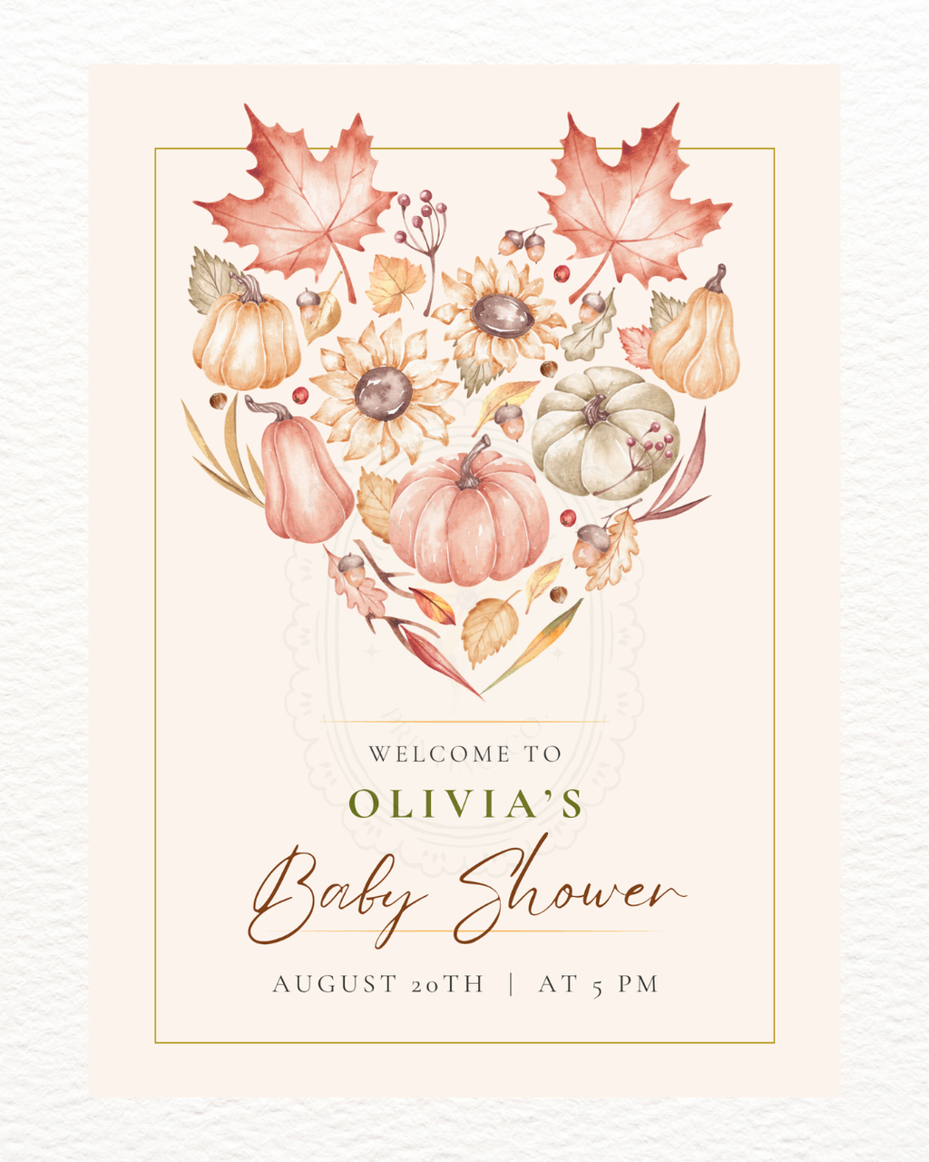 Burgundy Fall Leaves Watercolor Baby Shower Welcome Sign Template | Editable Digital Download