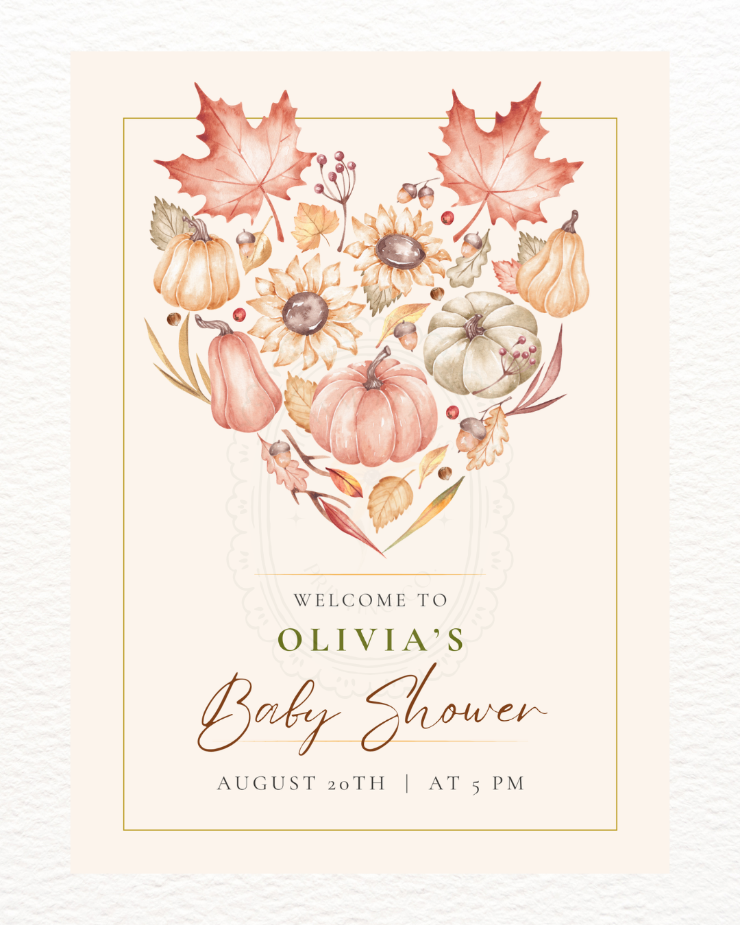 Burgundy Fall Leaves Watercolor Baby Shower Welcome Sign Template | Editable Digital Download
