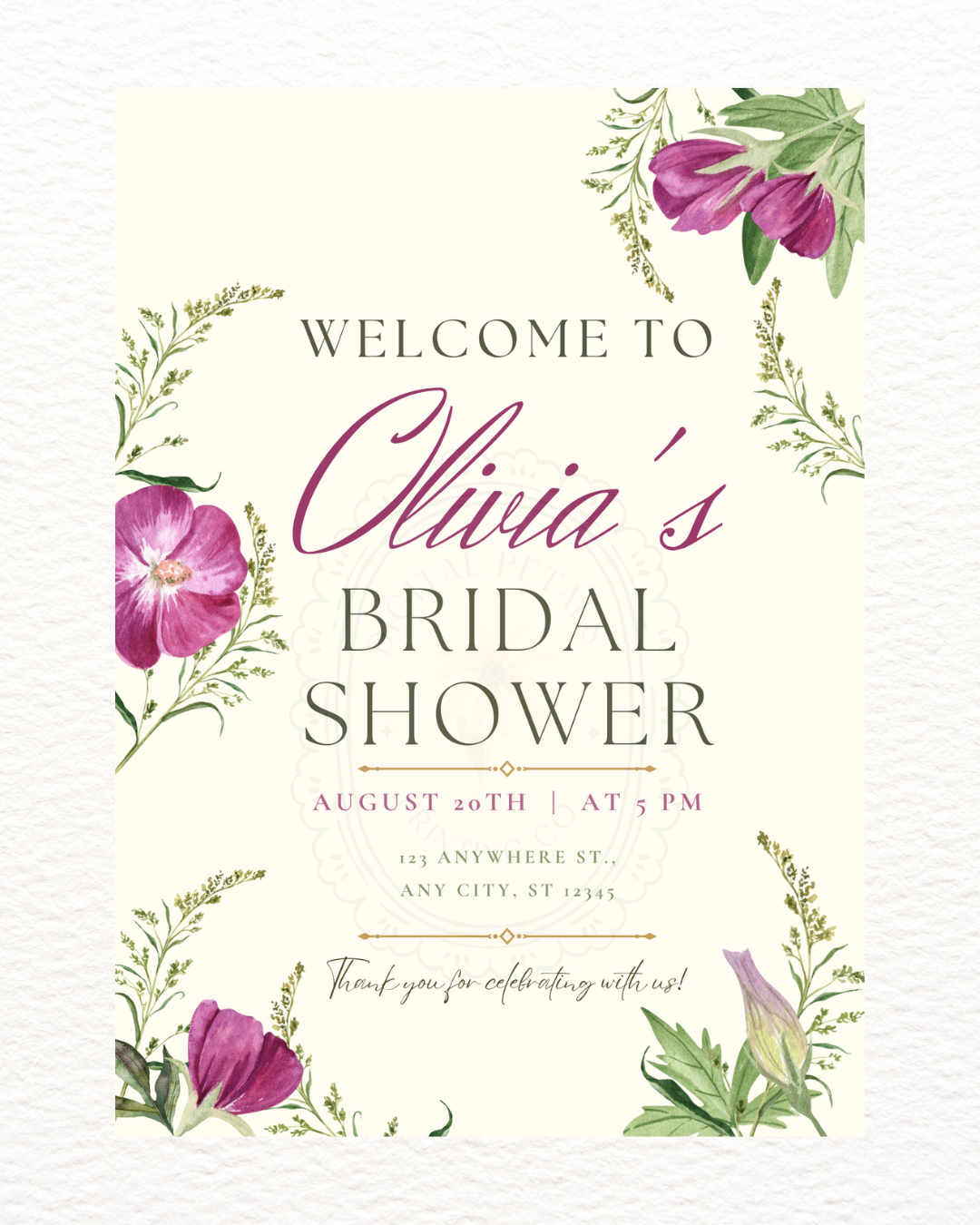 Purple Wildflower Bridal Shower Welcome Sign | Editable Canva Template | Digital Download