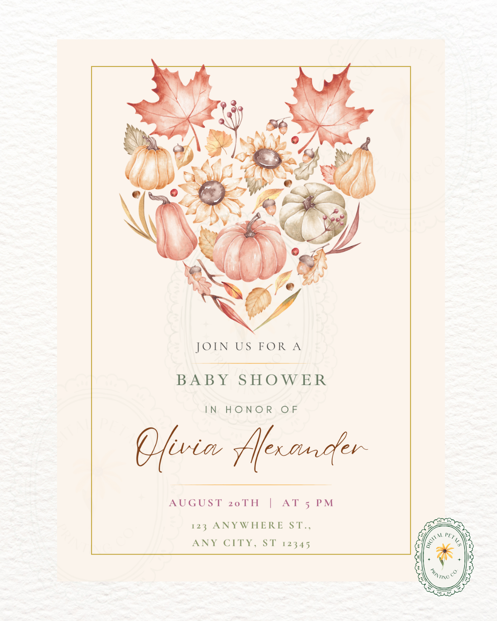 Burgundy Fall Leaves Baby Shower Invitation Template | Editable Canva Digital Download