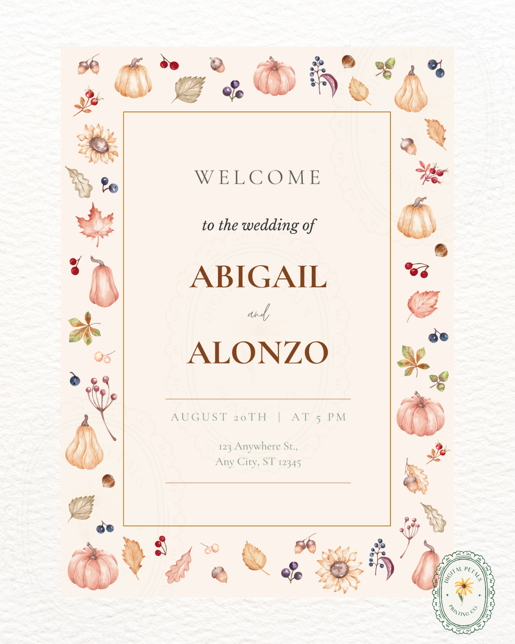 Autumn Harvest Wildflowers Wedding Welcome Sign Template | Editable Canva Digital Download
