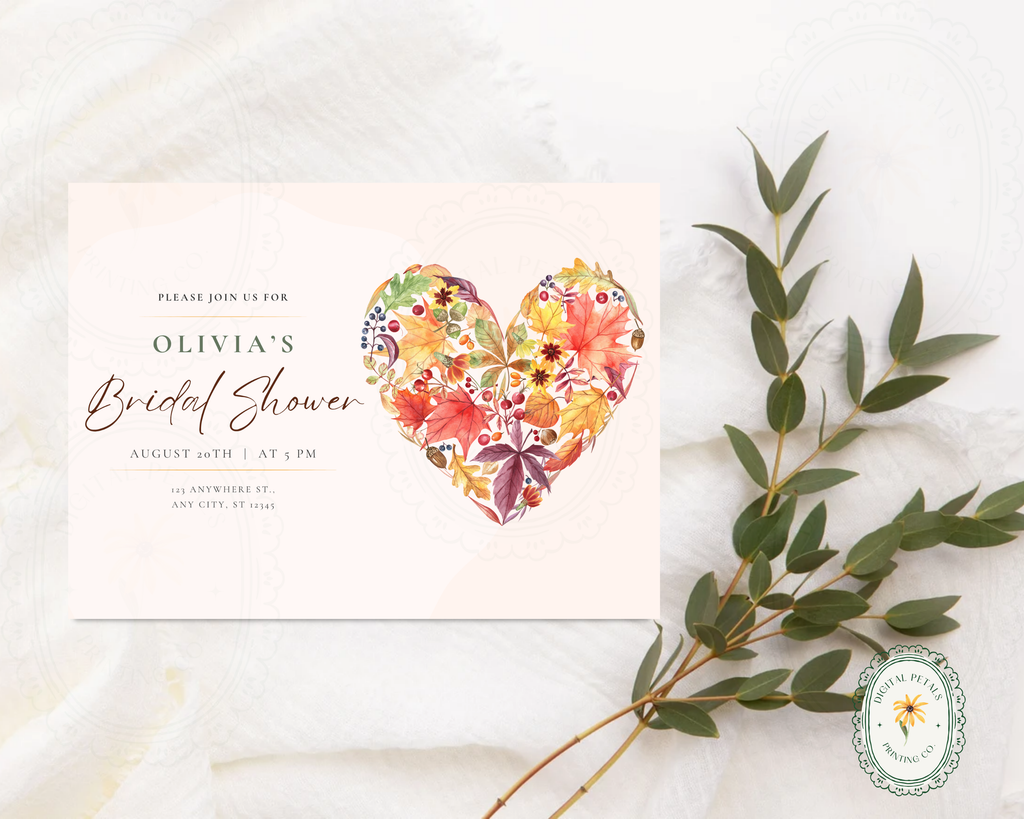 Amber Fall Heart Bridal Shower Invitation | Printable Landscape Template | Digital Download