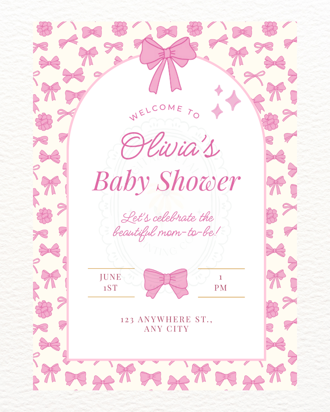 Baby Girl Shower Welcome Sign Template | Pink Ribbons & Bows | Canva Editable