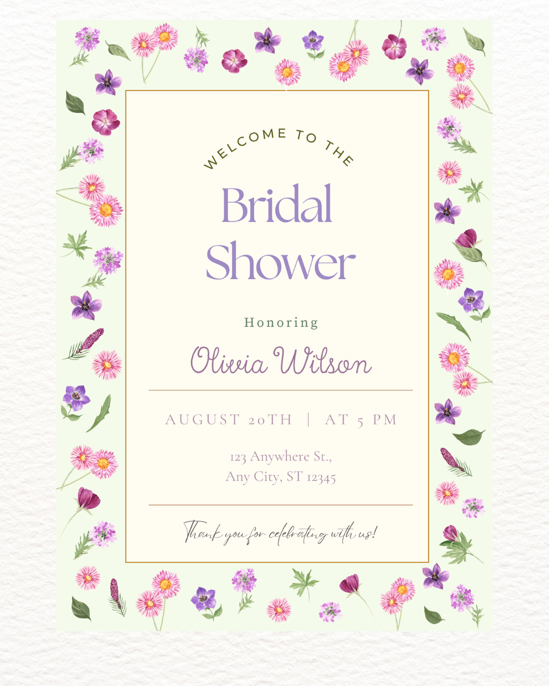 Spring Garden Wildflowers Bridal Shower Welcome Sign Template | Editable Canva Digital Download