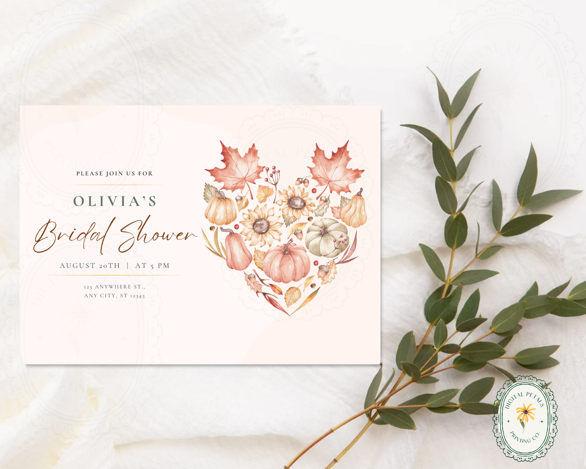 Autumn Maple Leaves Fall Bridal Shower Invitation | Printable Landscape Template | Digital Download