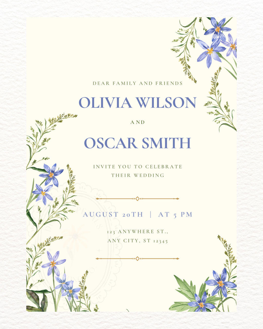 Powder Blue Wildflower Wedding Invitation | Minimalist Printable Invite | Digital Download