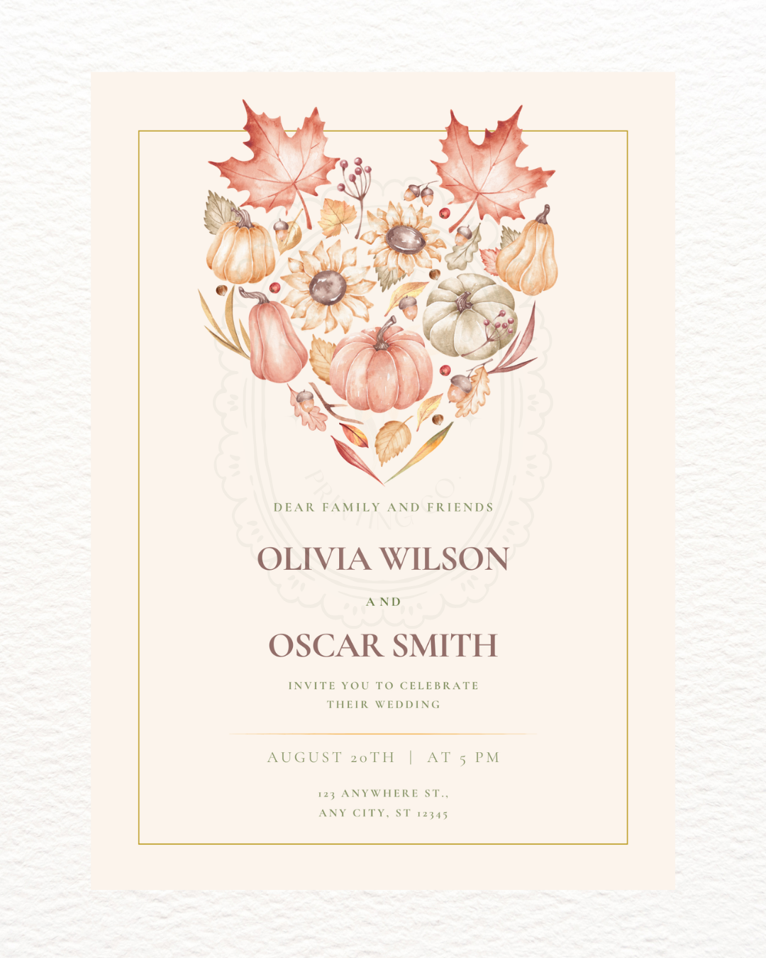 Burgundy Fall Leaves Wedding Invitation Template | Editable Canva Digital Download