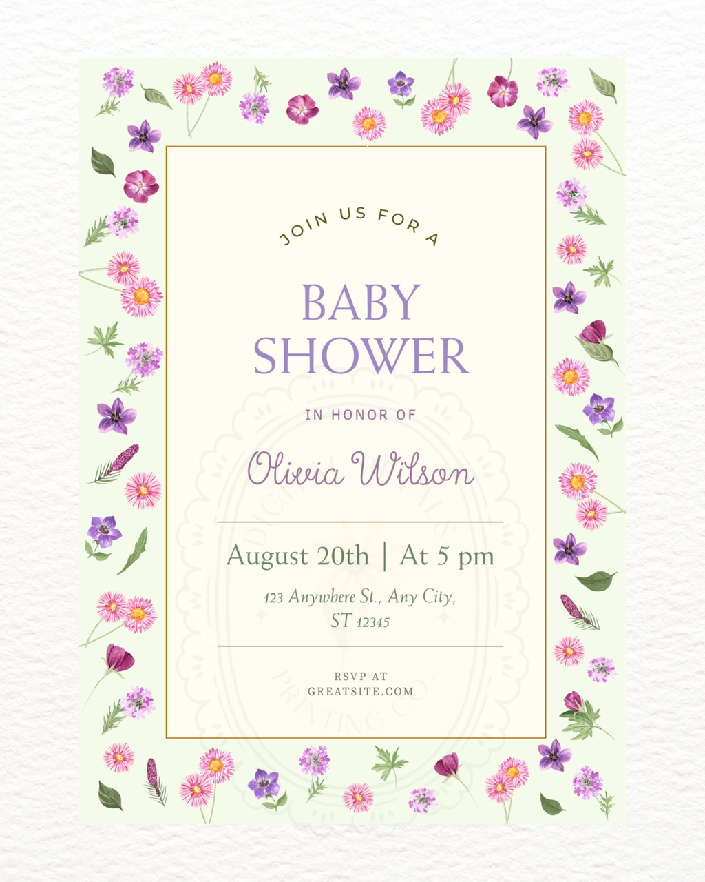Spring Garden Wildflowers Baby Shower Invitation Template | Editable Canva Digital Download