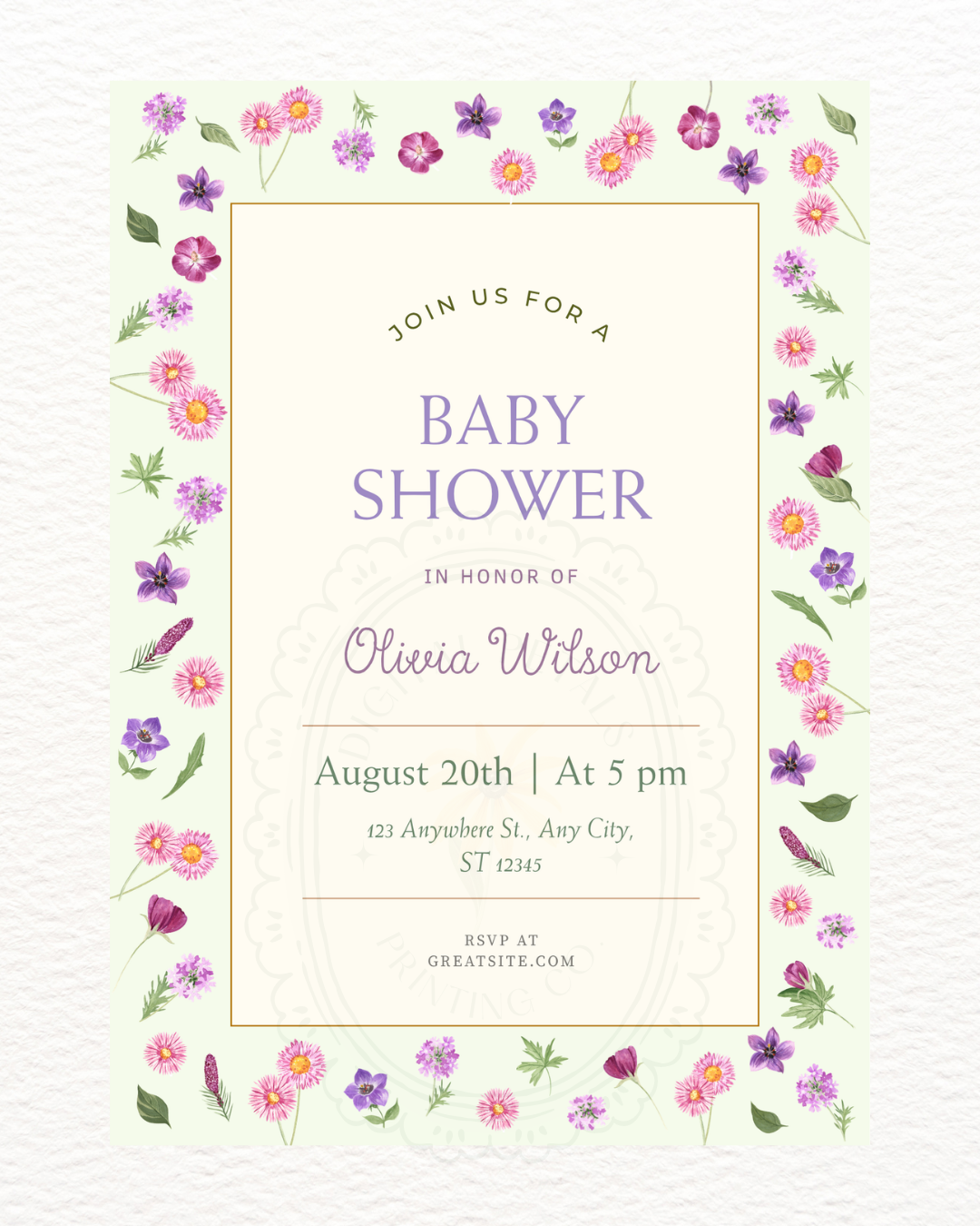 Spring Garden Wildflowers Baby Shower Invitation Template | Editable Canva Digital Download