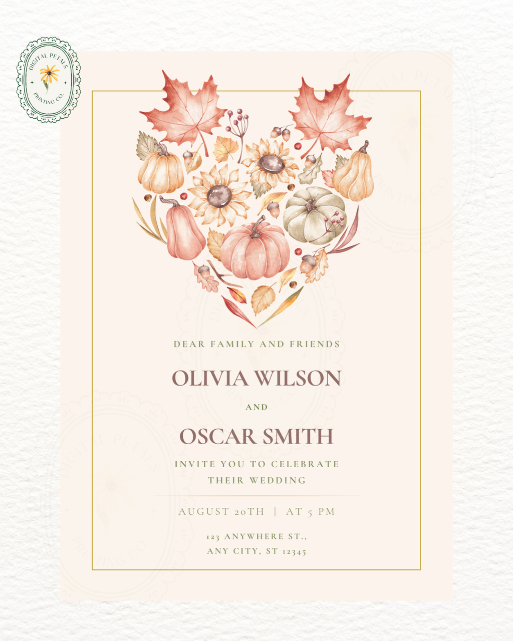 Burgundy Fall Leaves Wedding Invitation Template | Editable Canva Digital Download
