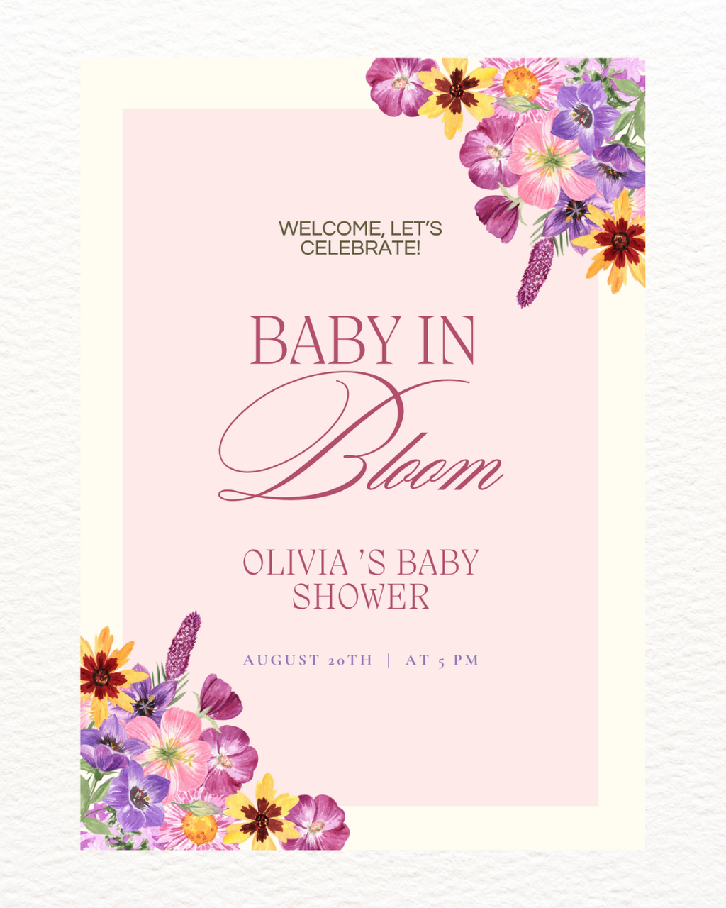 Baby in Bloom Baby Shower Welcome Sign Template | Editable Canva Digital Download