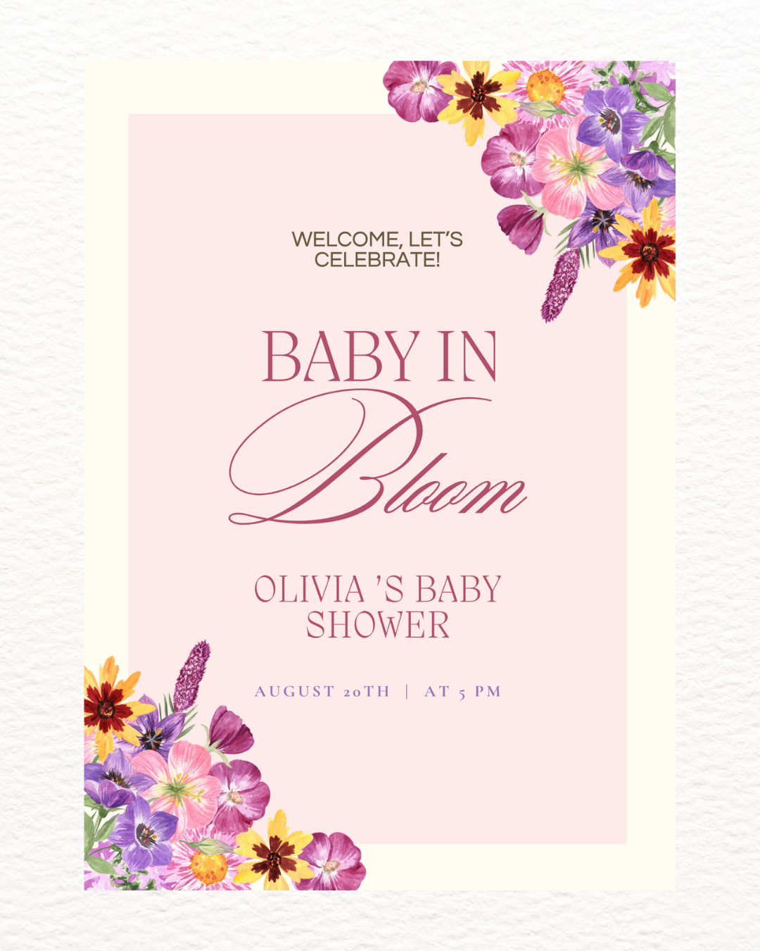 Baby in Bloom Baby Shower Welcome Sign Template | Editable Canva Digital Download