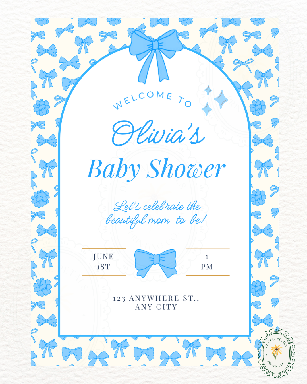 Baby Boy Shower Welcome Sign Template | Blue Ribbons & Bows | Canva Editable