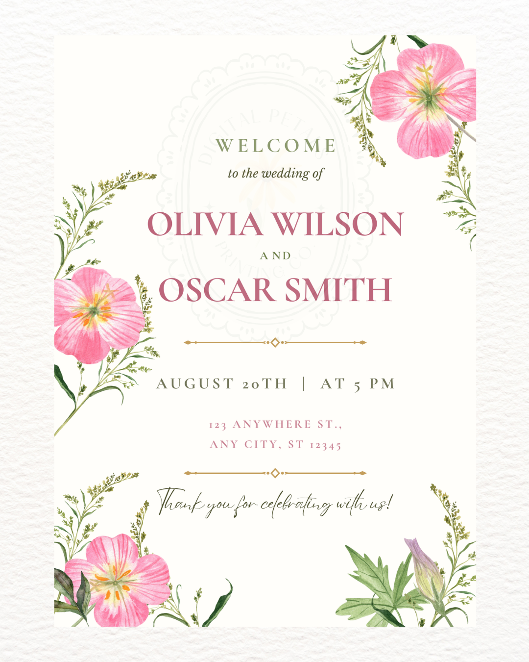 Pink Wildflower Wedding Welcome Sign | Editable Canva Template | Digital Download