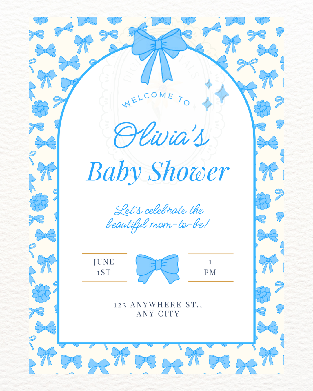 Baby Boy Shower Welcome Sign Template | Blue Ribbons & Bows | Canva Editable