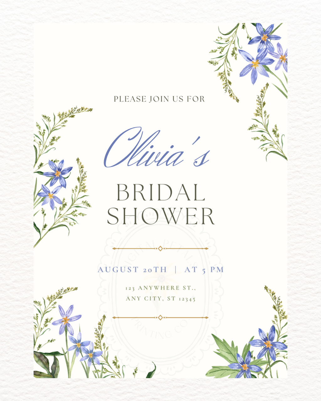 Powder Blue Wildflower Bridal Shower Invitation | Minimalist Printable Invite | Digital Download