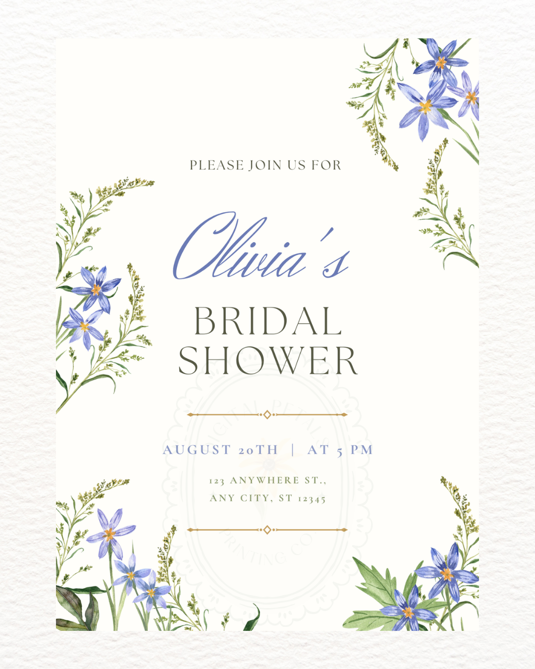 Powder Blue Wildflower Bridal Shower Invitation | Minimalist Printable Invite | Digital Download