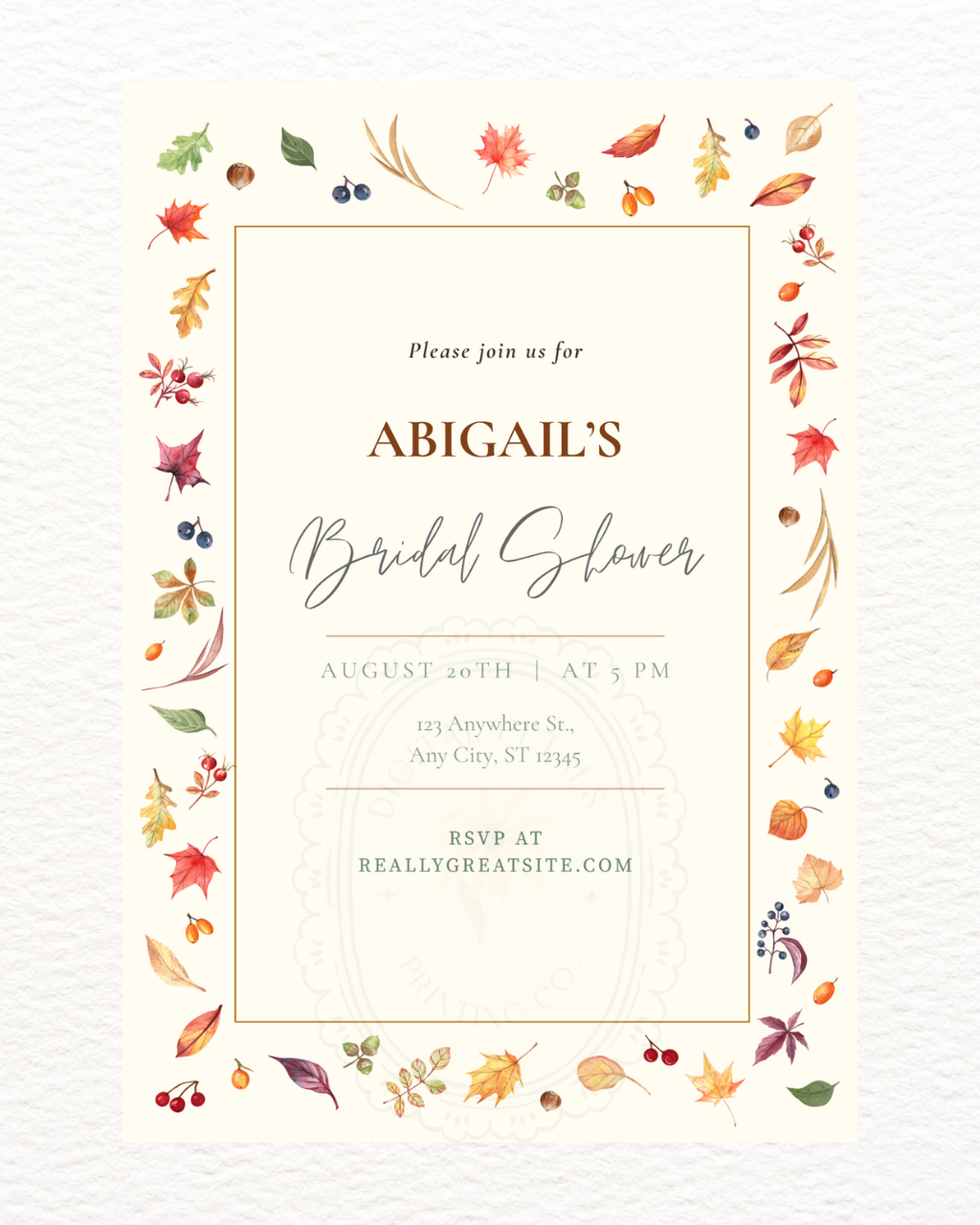 Fall Leaves Bridal Shower Invitation Template | Terracotta & Cream | Digital Download