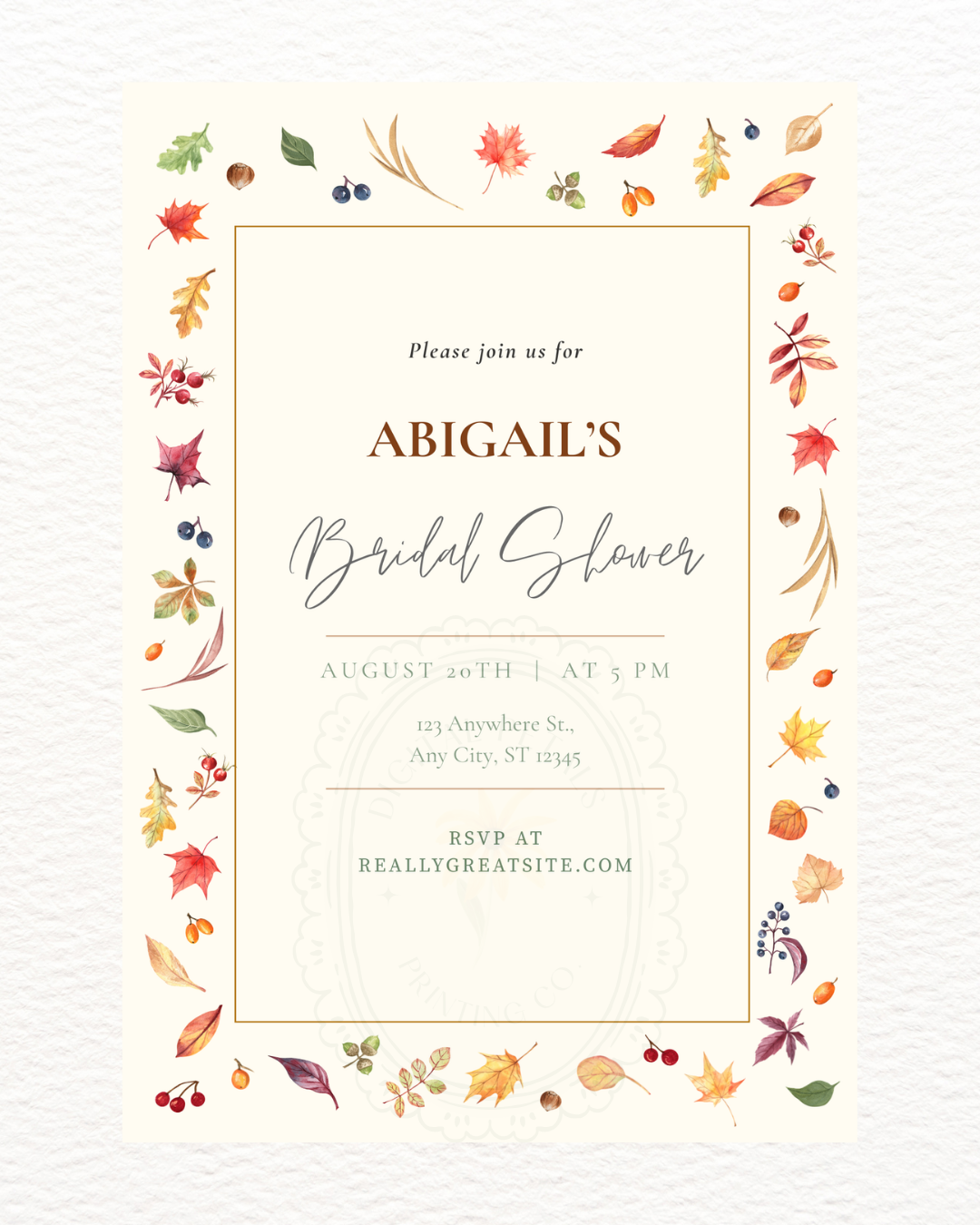 Fall Leaves Bridal Shower Invitation Template | Terracotta & Cream | Digital Download
