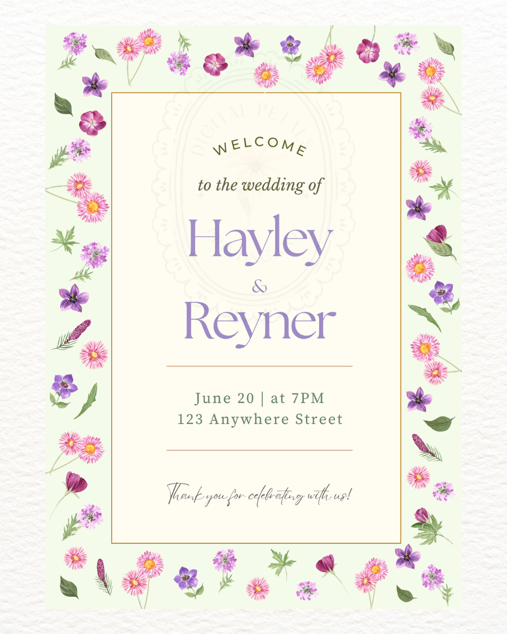 Spring Garden Wildflowers Wedding Welcome Sign Template | Editable Canva Digital Download