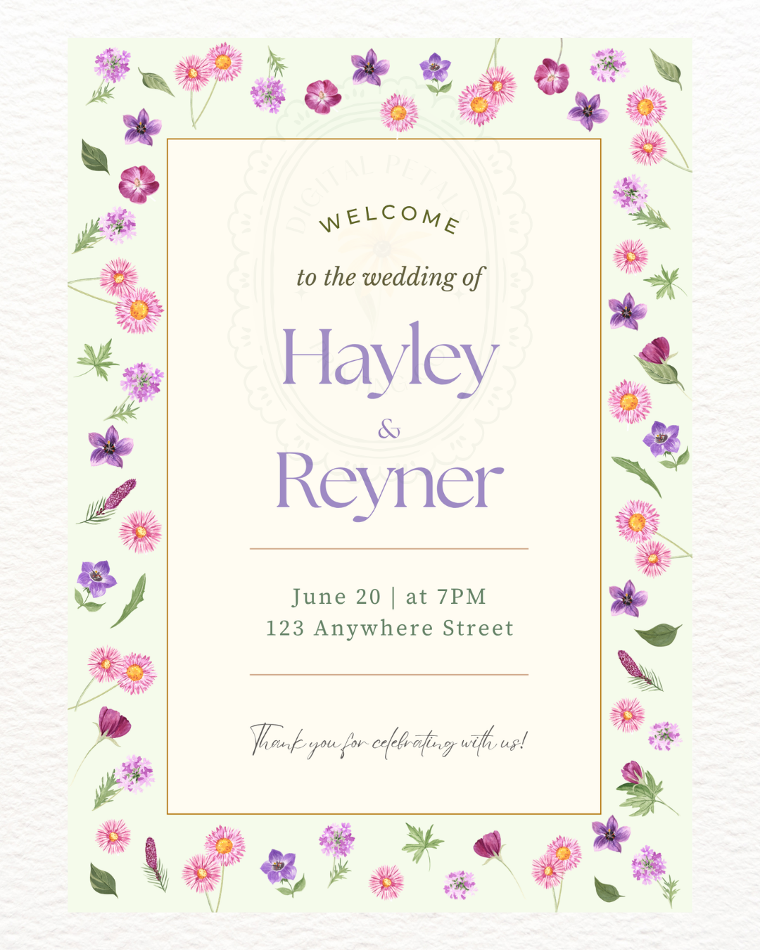 Spring Garden Wildflowers Wedding Welcome Sign Template | Editable Canva Digital Download