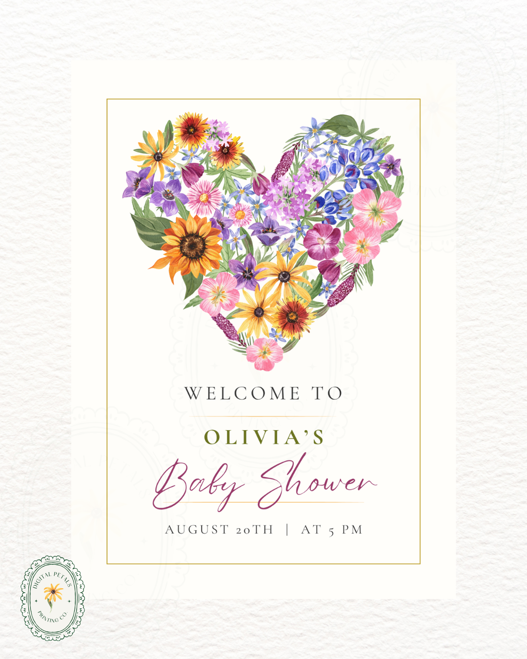 Boho Wildflower Heart Baby Shower Welcome Sign | Editable Canva Template | Instant Digital Download