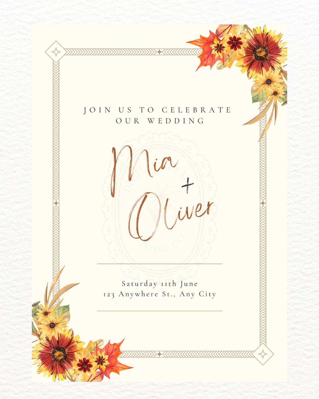 Rustic Fall Wildflowers Wedding Invitation Template | Hand Painted Cottagecore Digital Download