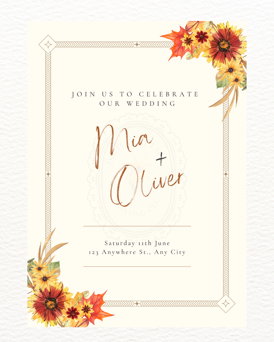 Rustic Fall Wildflowers Wedding Invitation Template | Hand Painted Cottagecore Digital Download