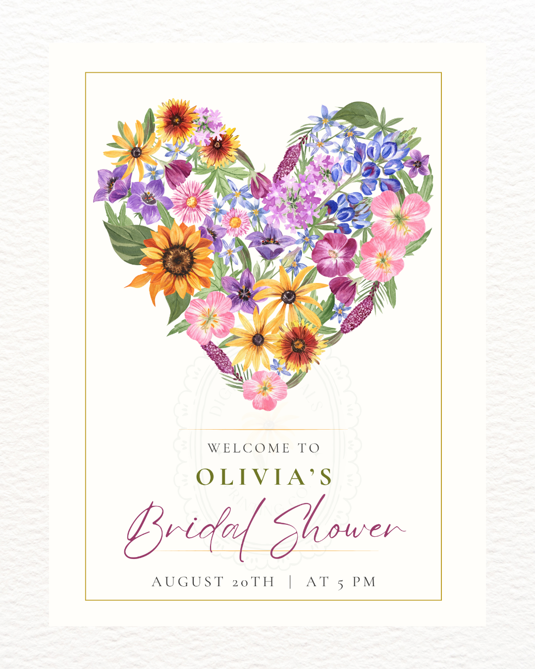 Wildflower Heart Bridal Shower Welcome Sign | Editable Canva Template | Digital Download