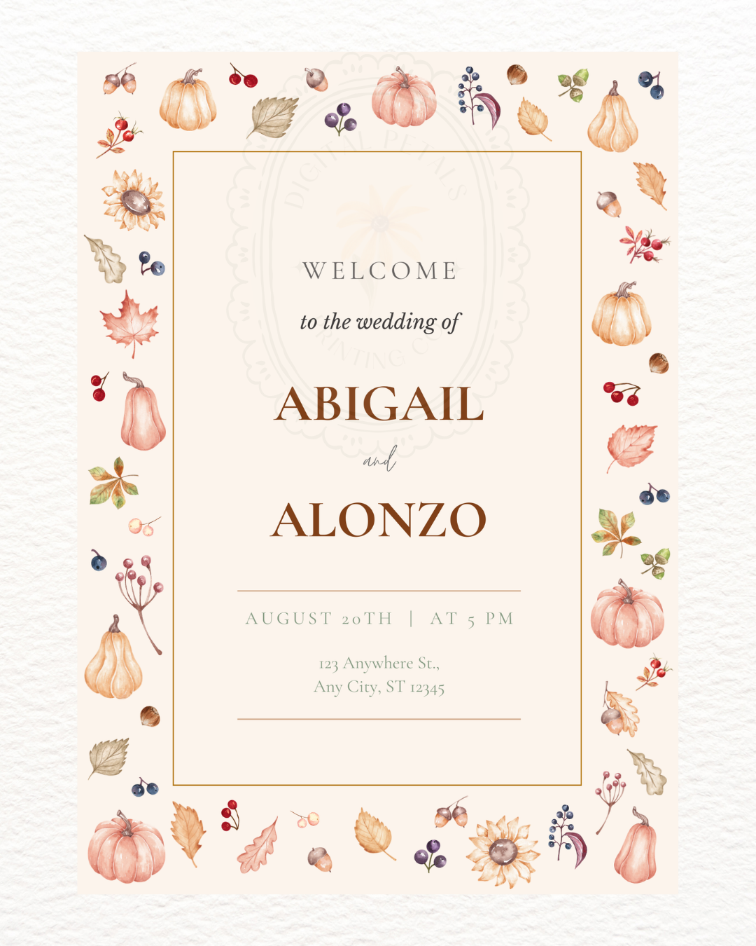 Autumn Harvest Wildflowers Wedding Welcome Sign Template | Editable Canva Digital Download