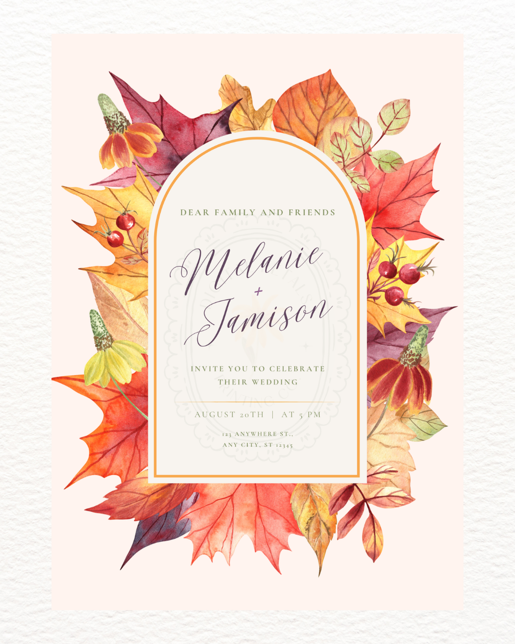Fall Wedding Invitation Printable | Autumn Harvest Wildflower Boho Wedding Invite | Digital Download