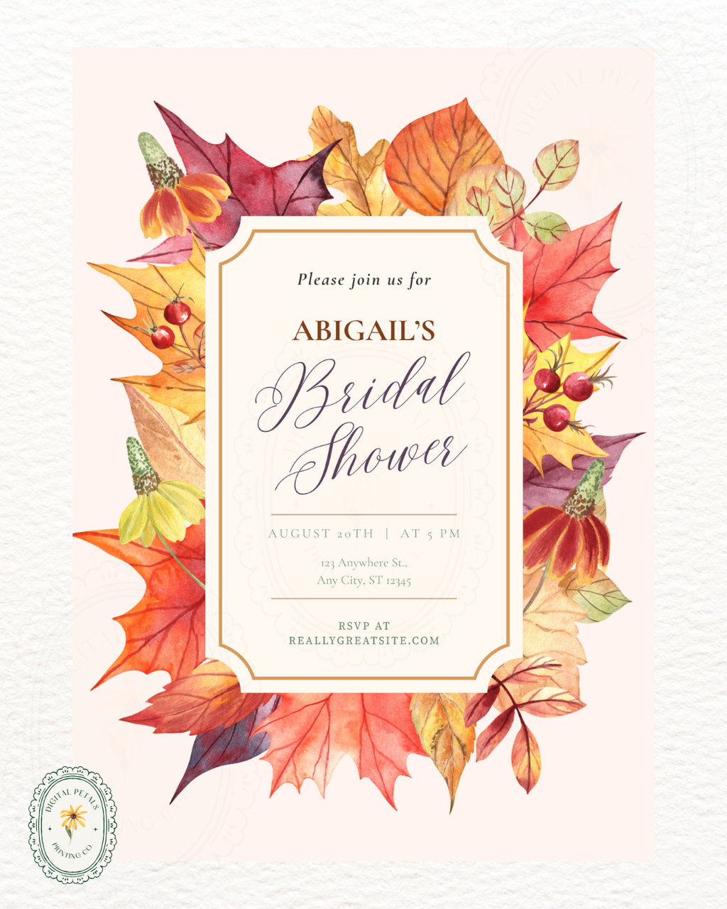 Bridal Shower Invitation Printable | Autumn Harvest Wildflower Boho Bridal Invite | Digital Download