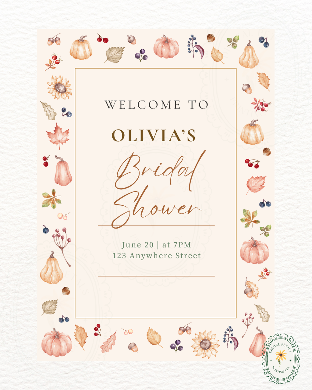 Autumn Harvest Wildflowers Bridal Shower Welcome Sign Template | Editable Canva Digital Download