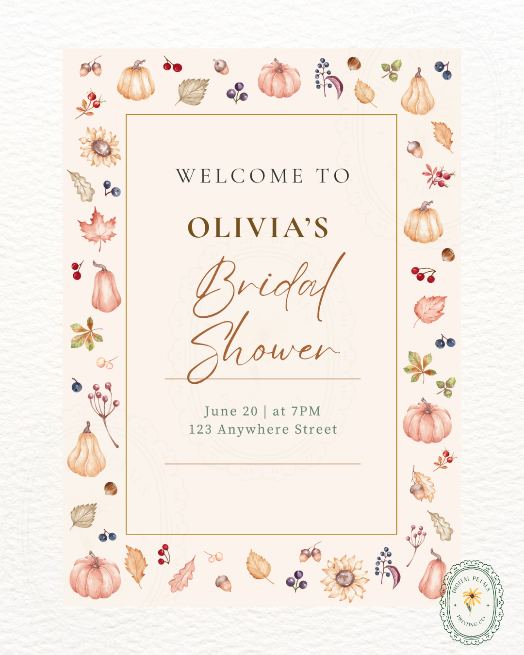 Autumn Harvest Wildflowers Bridal Shower Welcome Sign Template | Editable Canva Digital Download