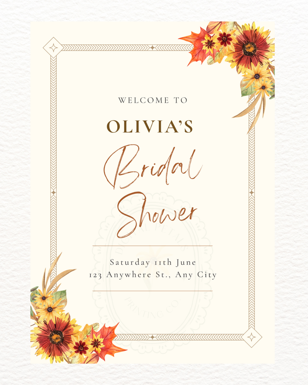 Rustic Fall Wildflowers Bridal Shower Welcome Sign Template | Hand Painted Cottagecore Digital Download