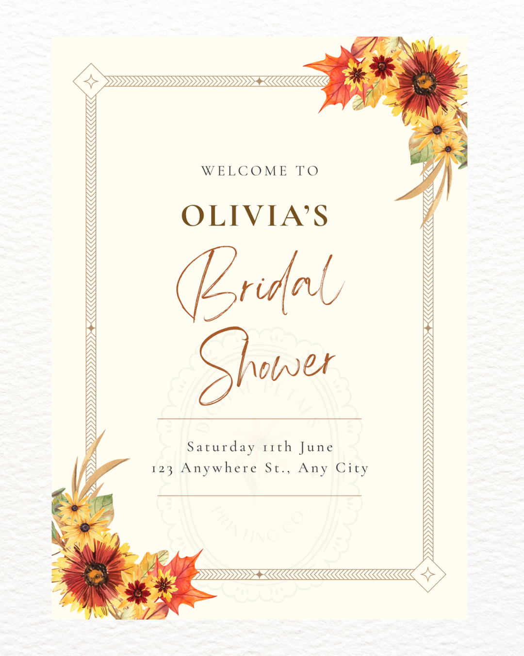 Rustic Fall Wildflowers Bridal Shower Welcome Sign Template | Hand Painted Cottagecore Digital Download