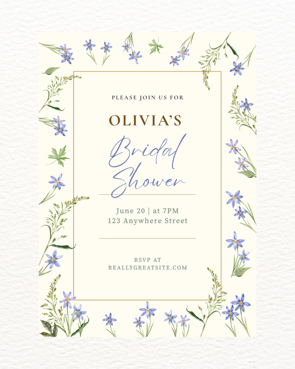 Blue Floral Border Bridal Shower Invitation Template | Editable Digital Download