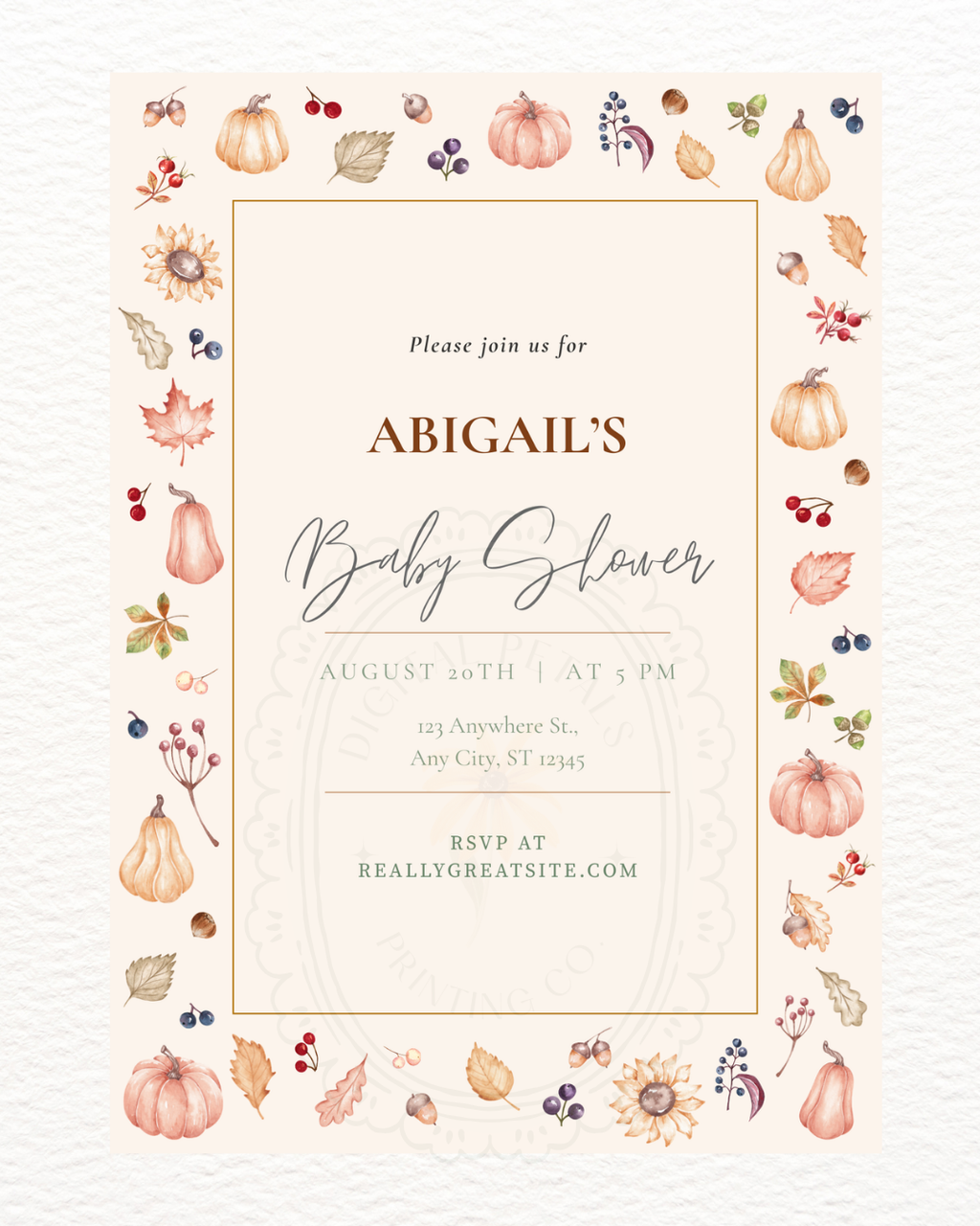 Autumn Harvest Wildflowers Baby Shower Invitation Template | Editable Canva Digital Download