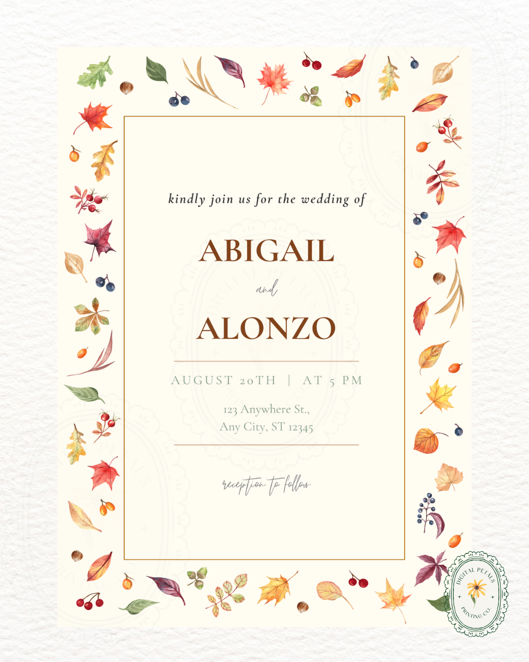 Fall Leaves Wedding Invitation Template | Terracotta & Cream | Digital Download