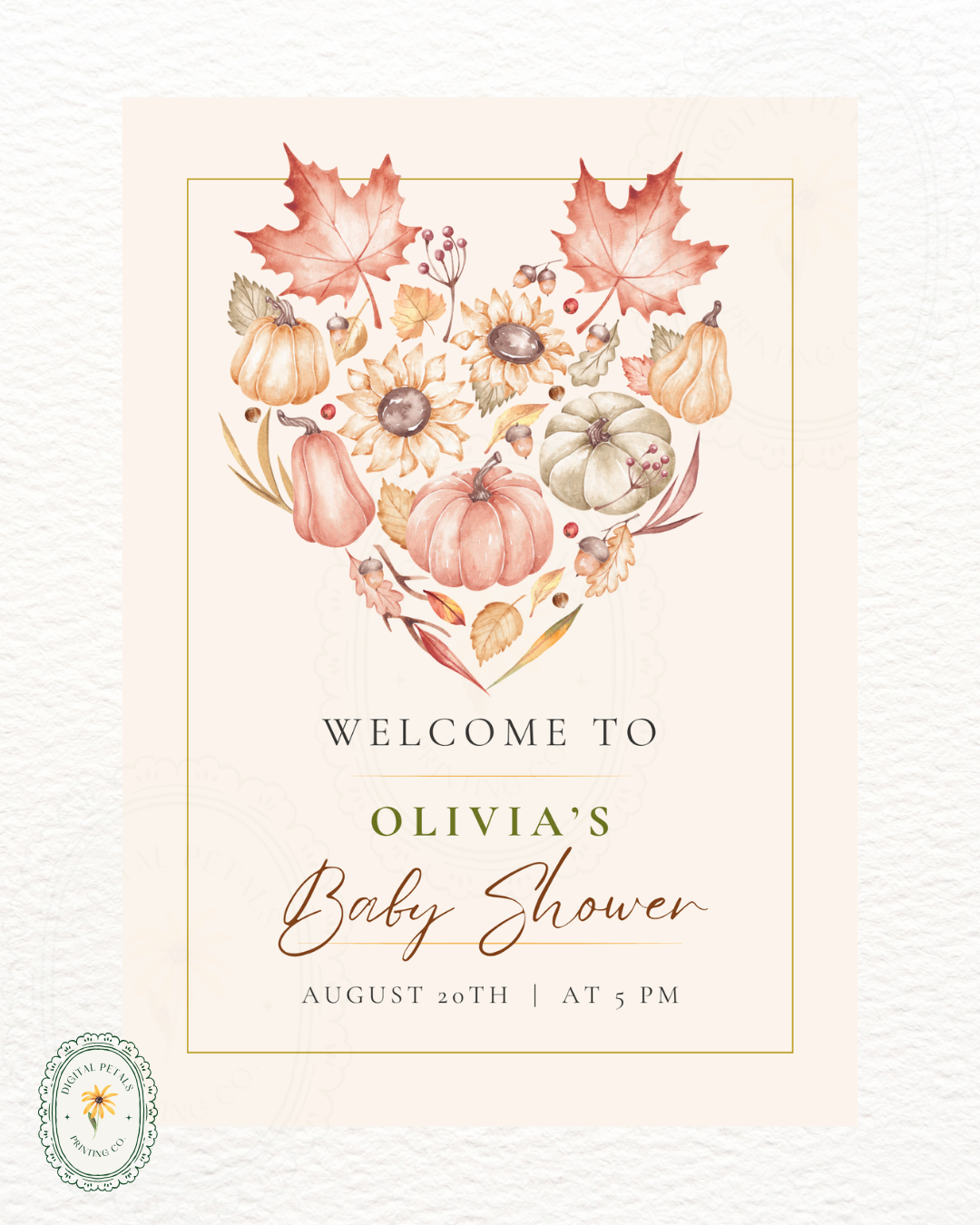 Burgundy Fall Leaves Watercolor Baby Shower Welcome Sign Template | Editable Digital Download