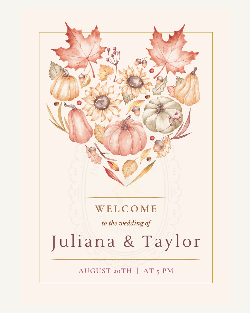 Burgundy Fall Leaves Watercolor Wedding Welcome Sign Template | Editable Digital Download