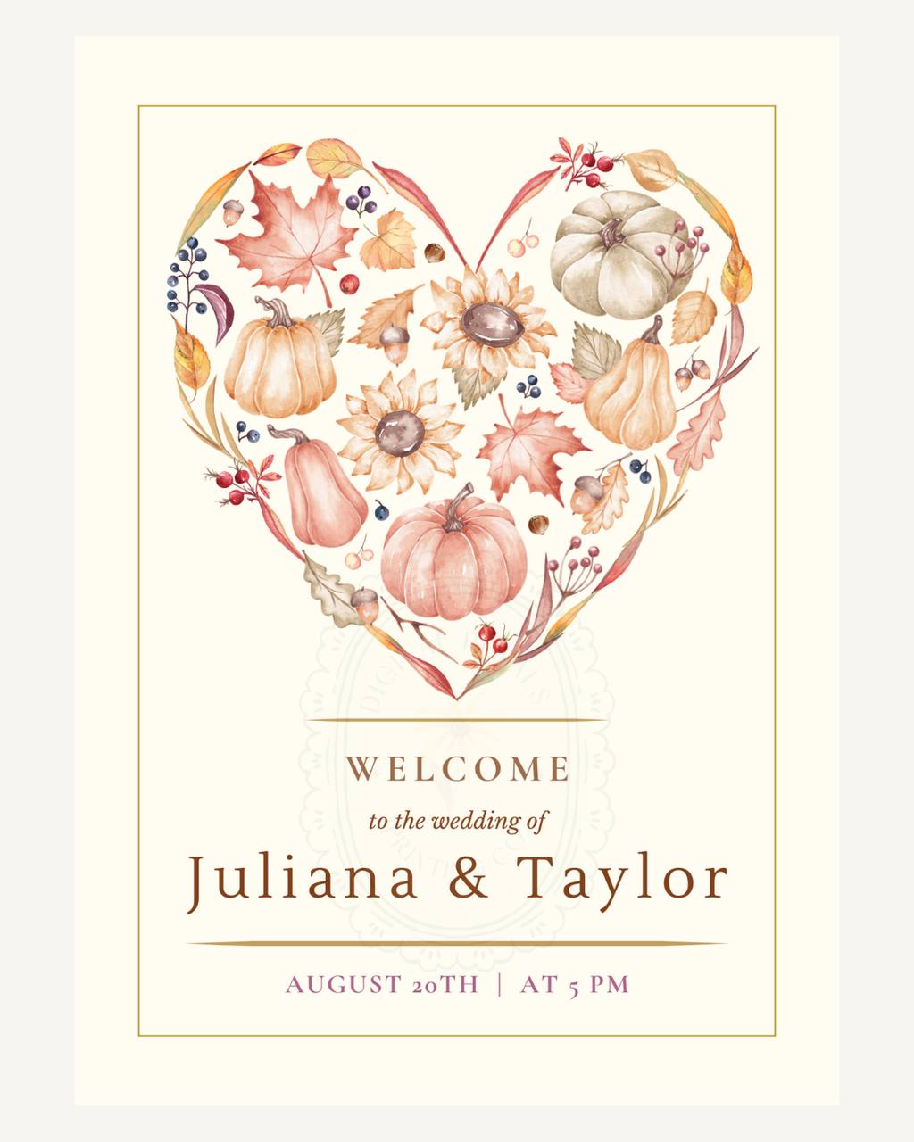 Autumn Heart Wedding Welcome Sign | Editable Canva Template | Digital Download