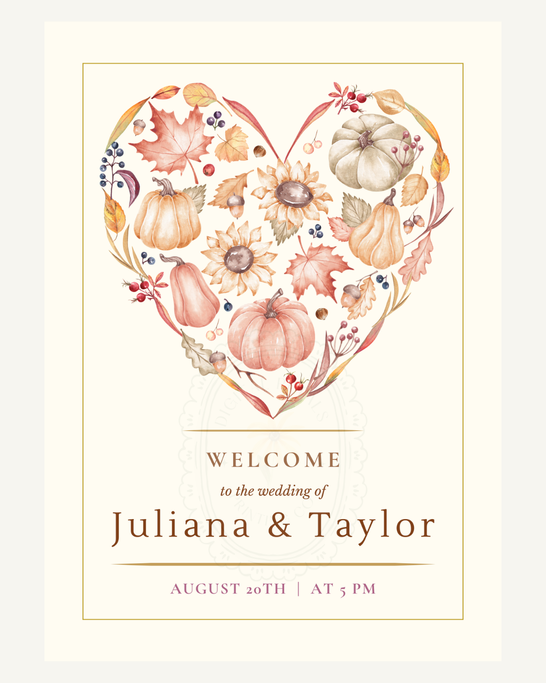 Autumn Heart Wedding Welcome Sign | Editable Canva Template | Digital Download