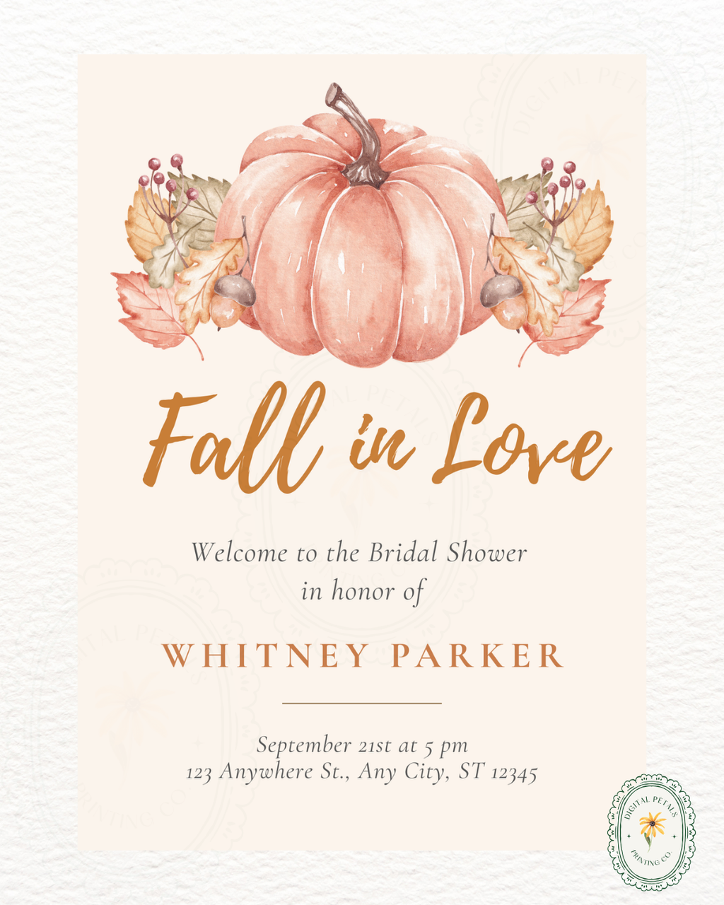 Terracotta & Rust Pumpkin Bridal Shower Welcome Sign | Fall in Love Digital Template