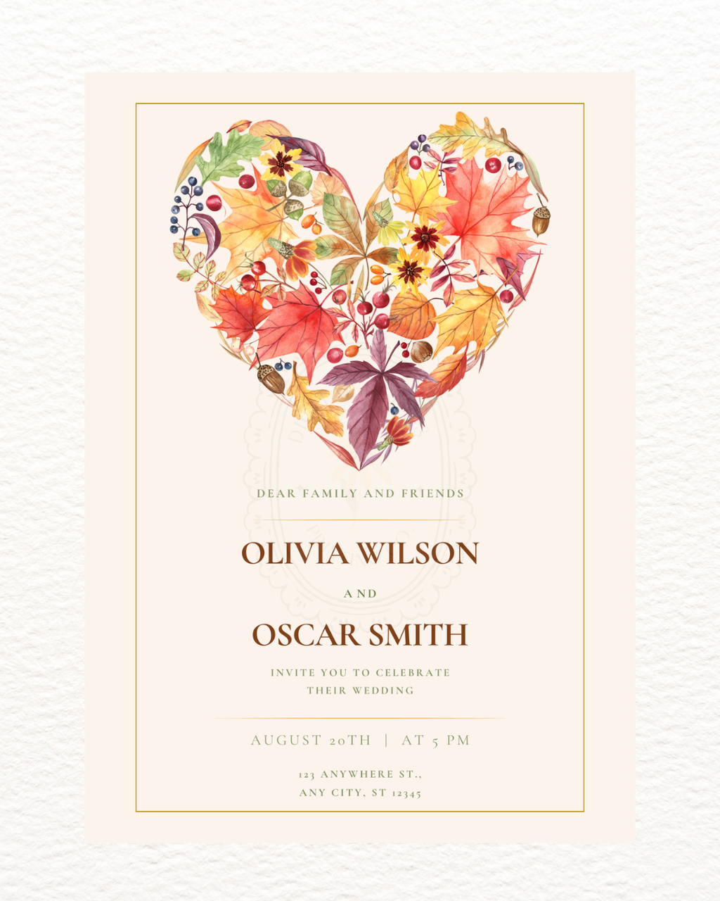 Terracotta & Rust Fall Heart Wedding Invitation — Editable Digital Download Template