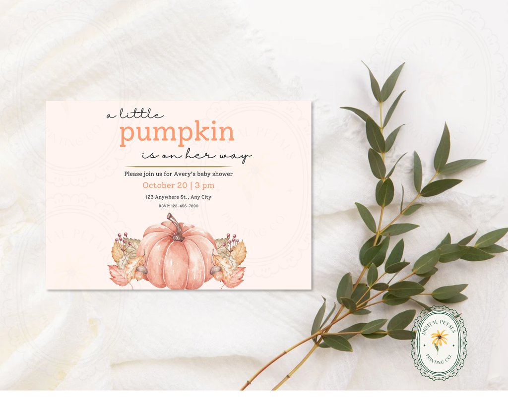 A Little Pumpkin Baby Shower Invitation | Autumn Landscape Digital Download | Canva Editable